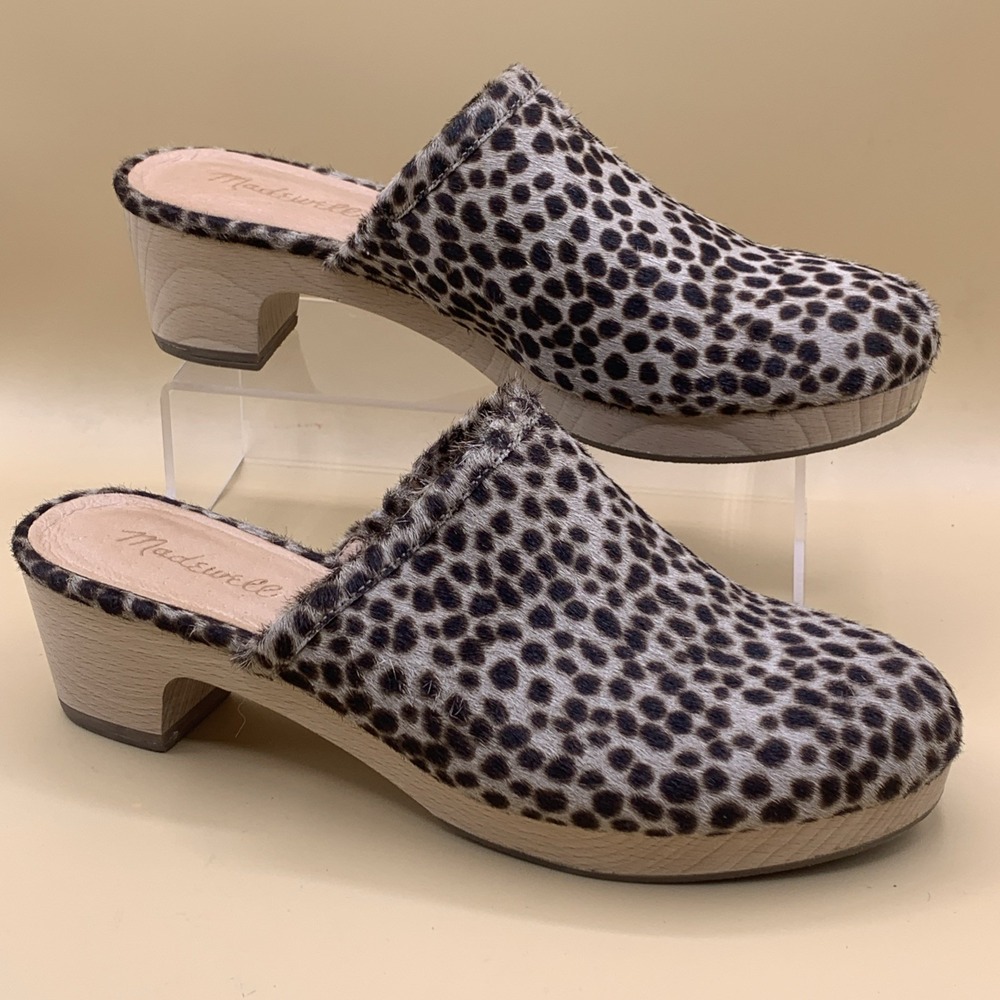 Madewell The Ruby Clog in Dotted Calf Hair Wooden Heel Mule Women's Size 9